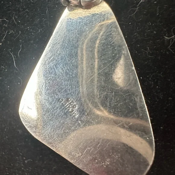 Vintage Mexican Silver Red Jasper Triangle Pendant Necklace - Picture 3 of 4